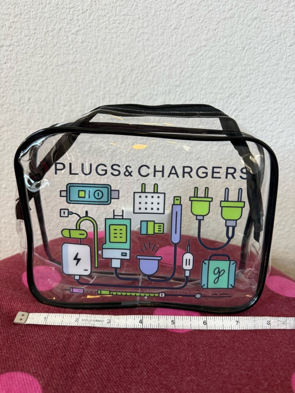 Clear Travel Electronics Organizer Bag - Black Trim (Plugs & Chargers)